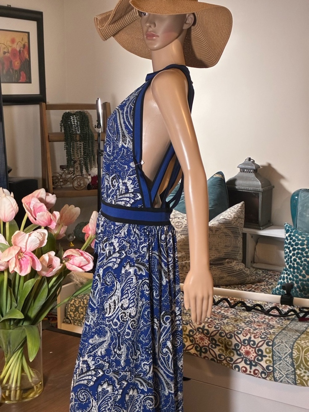 Michael Kors Blue Paisley Halter Maxi Dress - Picture 1 of 10